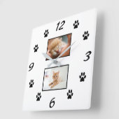 シンプル猫ポープリントペット2フォトコラージュ スクエア壁時計 (傾斜)