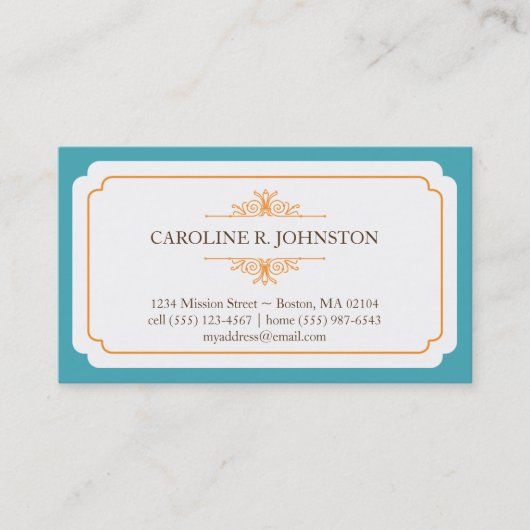 シンプル猶予無地のティール(緑がかった色)フレームの個人通話 名刺 (正面)