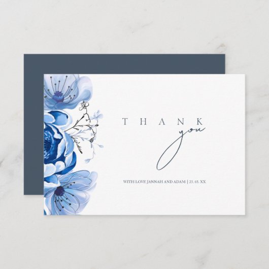 シンプル王室のブルーオパルンスフローラ結婚バラ サンキューカード (正面/裏面)