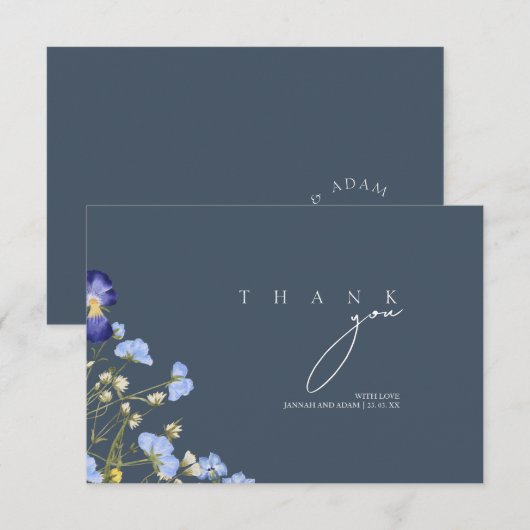 シンプル王室のブルーオプルンス野結婚花 サンキューカード (正面/裏面)