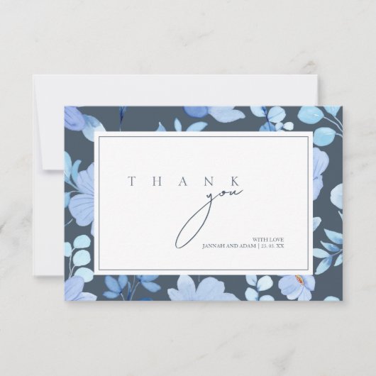 シンプル王室のブルーオプルンス野結婚花 サンキューカード (正面)
