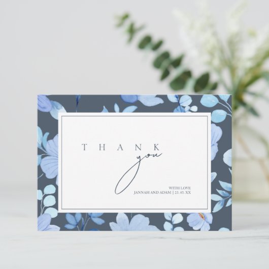 シンプル王室のブルーオプルンス野結婚花 サンキューカード (スタンド正面)