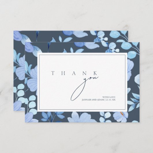 シンプル王室のブルーオプルンス野結婚花 サンキューカード (正面/裏面)