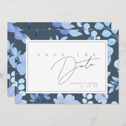シンプル王室のブルーオプルンス野結婚花 セーブザデート (正面/裏面)