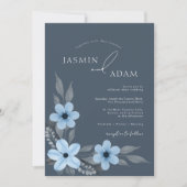 シンプル王室のブルーフローラ結婚ズ 招待状 (正面)