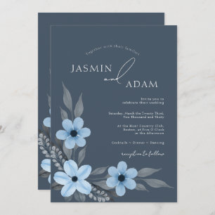 シンプル王室のブルーフローラ結婚ズ 招待状