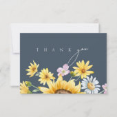 シンプル王室のブルーOpulenceひまわり結婚の サンキューカード (正面)
