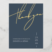 シンプル王室の青金ゴールドス結婚クリプト 箔招待状ポストカード (正面)