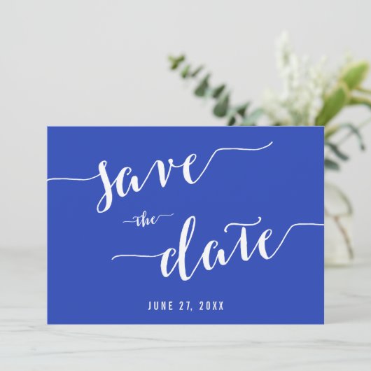 シンプル王室のBlue日付招待状カードの保存 セーブザデート (スタンド正面)