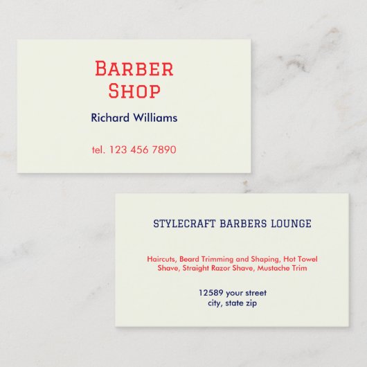 シンプル理容師ショップヘアスタイリスト 名刺 (正面/裏面)