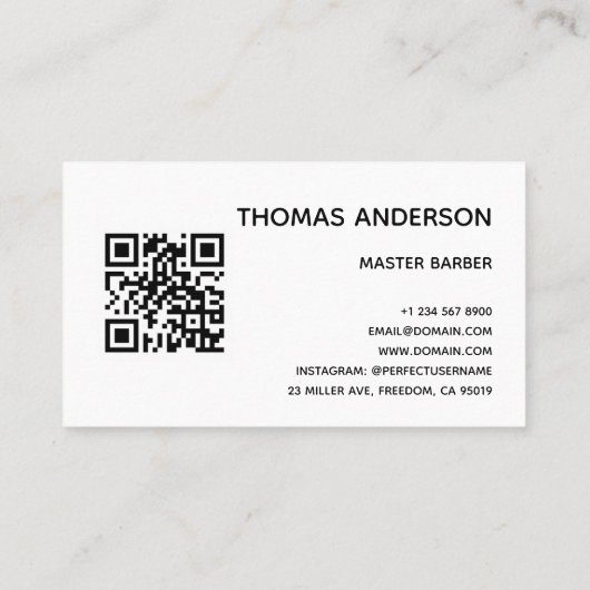 シンプル理容師ショップRazorロゴQRコードプロフェッショナル 名刺 (裏面)