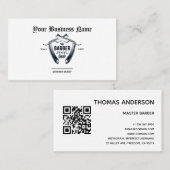 シンプル理容師ショップRazorロゴQRコードプロフェッショナル 名刺 (正面/裏面)