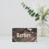 シンプル理容師ミニマルフォトタイポグラフィユニーク 名刺 (スタンド正面)