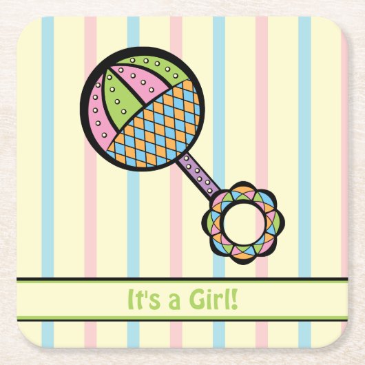 シンプル甘いガラトルベイビーシャワー紙コースター スクエアペーパーコースター (正面)