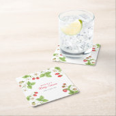 シンプル甘い緑いちご赤ちゃんシャワー スクエアペーパーコースター (インサイチュ)