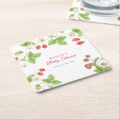 シンプル甘い緑いちご赤ちゃんシャワー スクエアペーパーコースター (アングル)