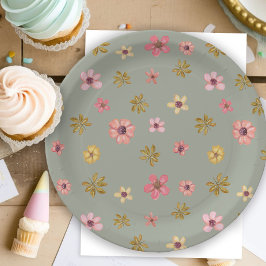 シンプル甘い花バースデーパーティーかわいいかわいらし ペーパープレート