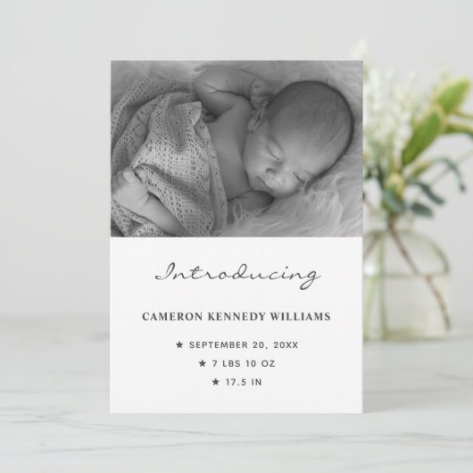 シンプル生まれたばかりの可愛カスタムいベビー誕生 案内状 (スタンド正面)