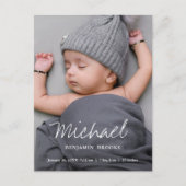 シンプル男のモダン子または女の子の写真の誕生発表 ポストカード (正面)