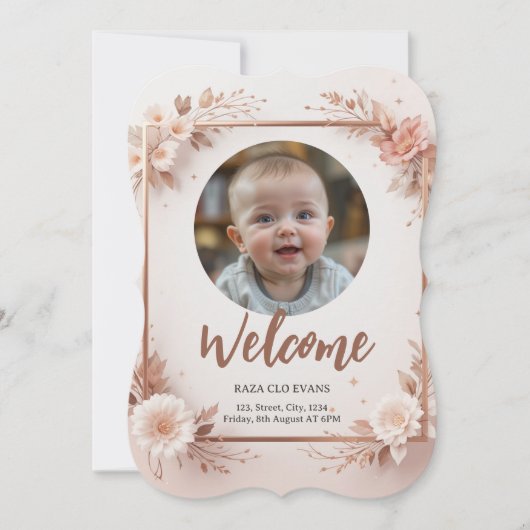 シンプル男のモダン子または女の子の写真誕生発表 (正面)