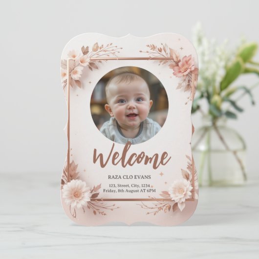 シンプル男のモダン子または女の子の写真誕生発表 (スタンド正面)