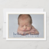 シンプル男の子ブルータン写真誕生のお知らせ 案内状 (正面)