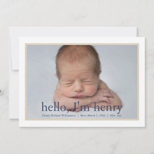 シンプル男の子ブルータン写真誕生のお知らせ 案内状 (正面)