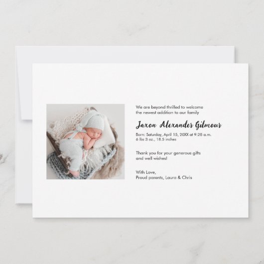 シンプル男の赤ちゃんブモダンルー誕生ベビーシャワーギフト 案内状 (裏面)