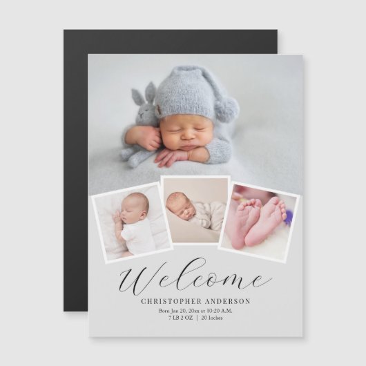 シンプル男の赤ちゃんモダン写真の誕生発表 (正面/裏面)
