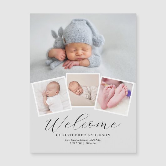 シンプル男の赤ちゃんモダン写真の誕生発表 (正面)