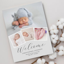 シンプル男の赤ちゃんモダン写真の誕生発表