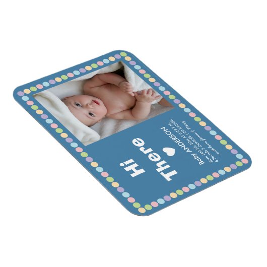 シンプル男の赤ちゃんモダン写真の誕生発表 マグネット (右側)