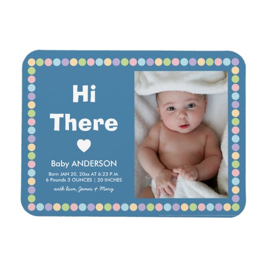 シンプル男の赤ちゃんモダン写真の誕生発表 マグネット (横)