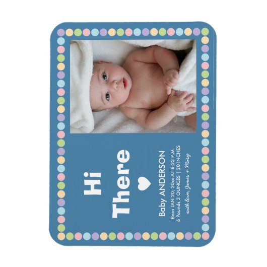 シンプル男の赤ちゃんモダン写真の誕生発表 マグネット (縦)