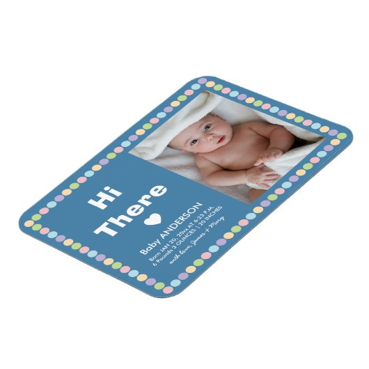 シンプル男の赤ちゃんモダン写真の誕生発表 マグネット (左側)