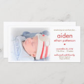 シンプル男の赤ちゃん写真の誕生発表 | レッド 案内状 (正面/裏面)