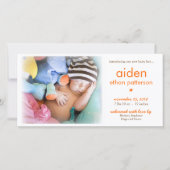 シンプル男の赤ちゃん写真の誕生発表 案内状 (正面)