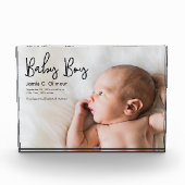 シンプル男の赤ちゃん発表スモダンクリプト フォトブロック (正面)