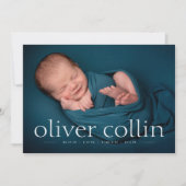 シンプル男の赤ちゃん誕生写真の発表 案内状 (正面)