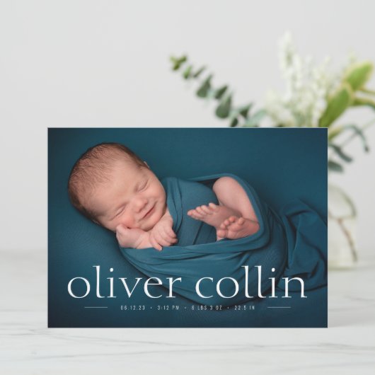 シンプル男の赤ちゃん誕生写真の発表 案内状 (スタンド正面)