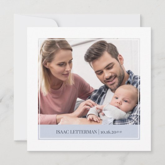 シンプル男の赤ちゃん3エレガントフォト誕生 案内状 (正面)