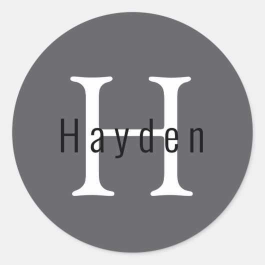 シンプル男らしGray Monogram名+イニシャル ラウンドシール (正面)