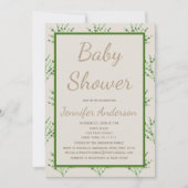 シンプル男女兼用グリーンタンベビーシャワー 招待状 (正面)