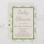 シンプル男女兼用グリーンタンベビーシャワー 招待状 (正面/裏面)