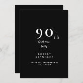 シンプル男90歳の誕生日パーティブラック招待状 招待状 (正面/裏面)