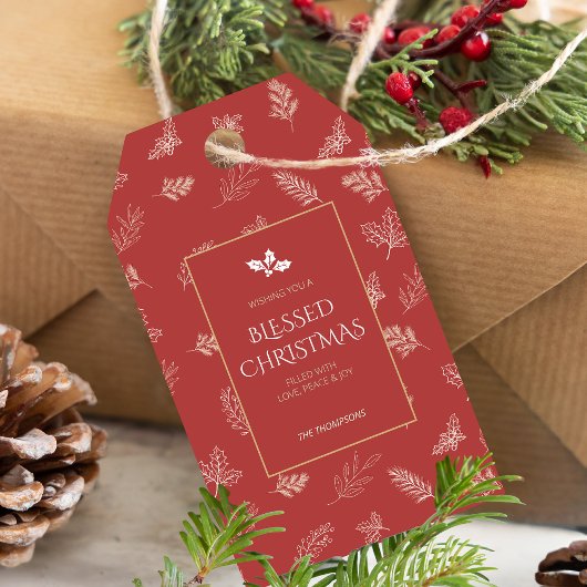 シンプル白い冬離れのミストレトーレッド ギフトタグ