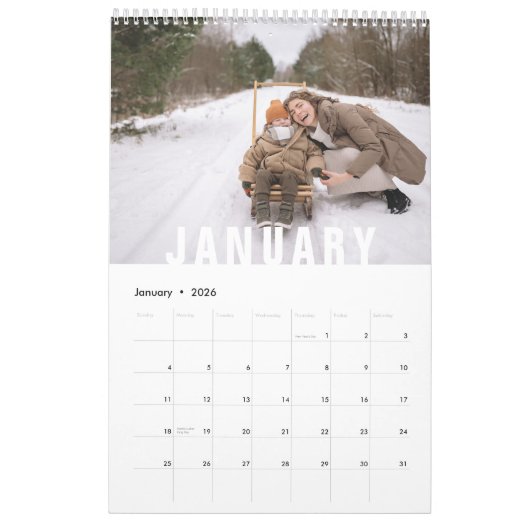 シンプル白い家族のフォトメモリ カレンダー (1月 2026)