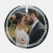 シンプル白い小麦のリースア結婚ンドの写真 ガラスオーナメント (裏面)