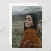 シンプル白い手書きスクリプト写真卒業A 案内状 (正面/裏面)