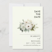 シンプル白い花の日付を保存 招待状 (正面)